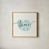 Sea Charms IV Teal by Veronique Charron. Shown in a natural wood glass frame for a timeless modern aesthetic. Available as an archival giclee rolled canvas, fine art paper, or poster print. SKU 32003a.