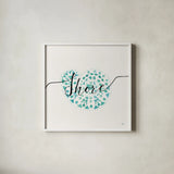 Sea Charms IV Teal by Veronique Charron. Shown in a crisp white glass frame for a clean and minimalist style. Available as an archival giclee rolled canvas, fine art paper, or poster print. SKU 32003a.