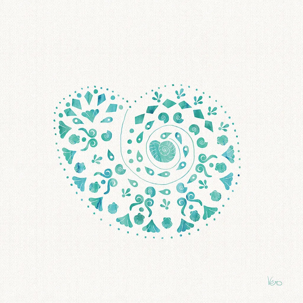Sea Charms IV Teal no Words by Veronique Charron. SKU 33003a. Archival Giclee Fine art print for wall decor.