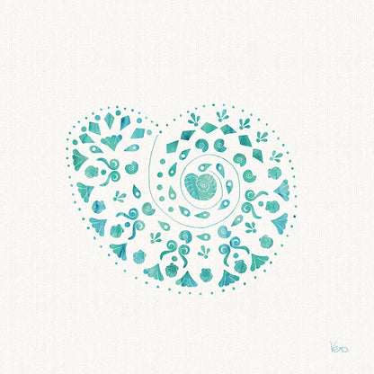 Sea Charms IV Teal no Words by Veronique Charron. SKU 33003a. Archival Giclee Fine art print for wall decor.