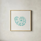Sea Charms IV Teal no Words by Veronique Charron. Shown in a natural wood glass frame for a timeless modern aesthetic. Available as an archival giclee rolled canvas, fine art paper, or poster print. SKU 33003a.