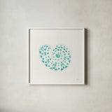 Sea Charms IV Teal no Words by Veronique Charron. Shown in a crisp white glass frame for a clean and minimalist style. Available as an archival giclee rolled canvas, fine art paper, or poster print. SKU 33003a.