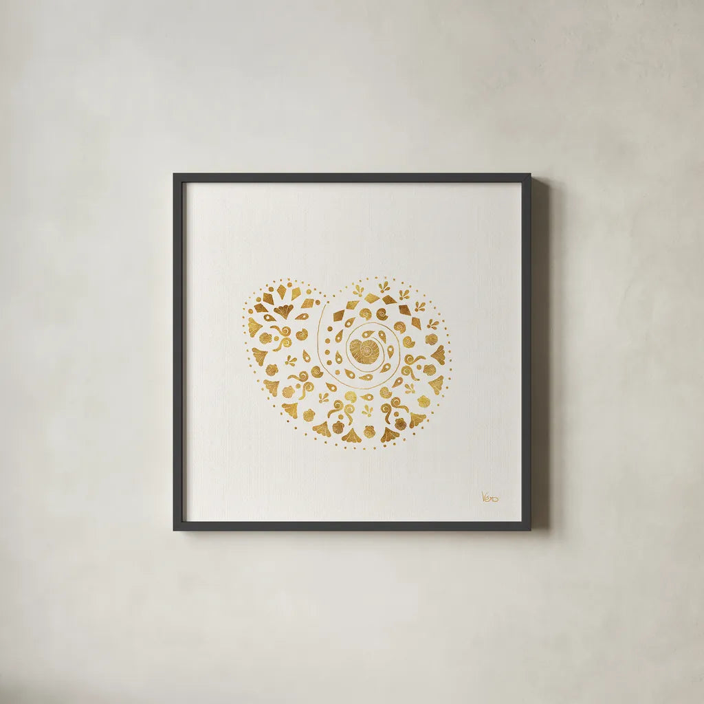 Sea Charms IV no Words by Veronique Charron. Shown in a sleek black glass frame for a contemporary gallery look. Available as an archival giclee rolled canvas, fine art paper, or poster print. SKU 32999a.