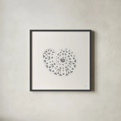 Sea Charms IV no Words Silver by Veronique Charron. Shown in a sleek black glass frame for a contemporary gallery look. Available as an archival giclee rolled canvas, fine art paper, or poster print. SKU 63492a.