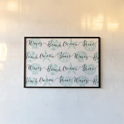 Sea Charms IX Teal by Veronique Charron. shown as a paper print in a black flame. Available as a archival giclee rolled canvas, fine art paper, or poster print. SKU 32008i.