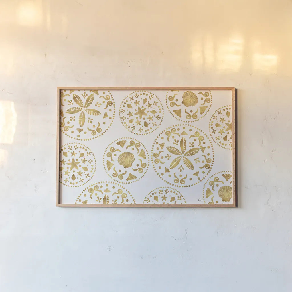 Sea Charms X by Veronique Charron. shown as a paper print in a natural frame. Available as a archival giclee rolled canvas, fine art paper, or poster print. SKU 31999i.