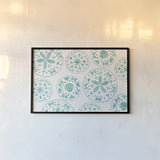 Sea Charms X Teal by Veronique Charron. shown as a paper print in a black flame. Available as a archival giclee rolled canvas, fine art paper, or poster print. SKU 32009i.
