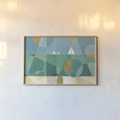 Seascape I by Veronique Charron. shown as a paper print in a natural frame. Available as a archival giclee rolled canvas, fine art paper, or poster print. SKU 28735i.