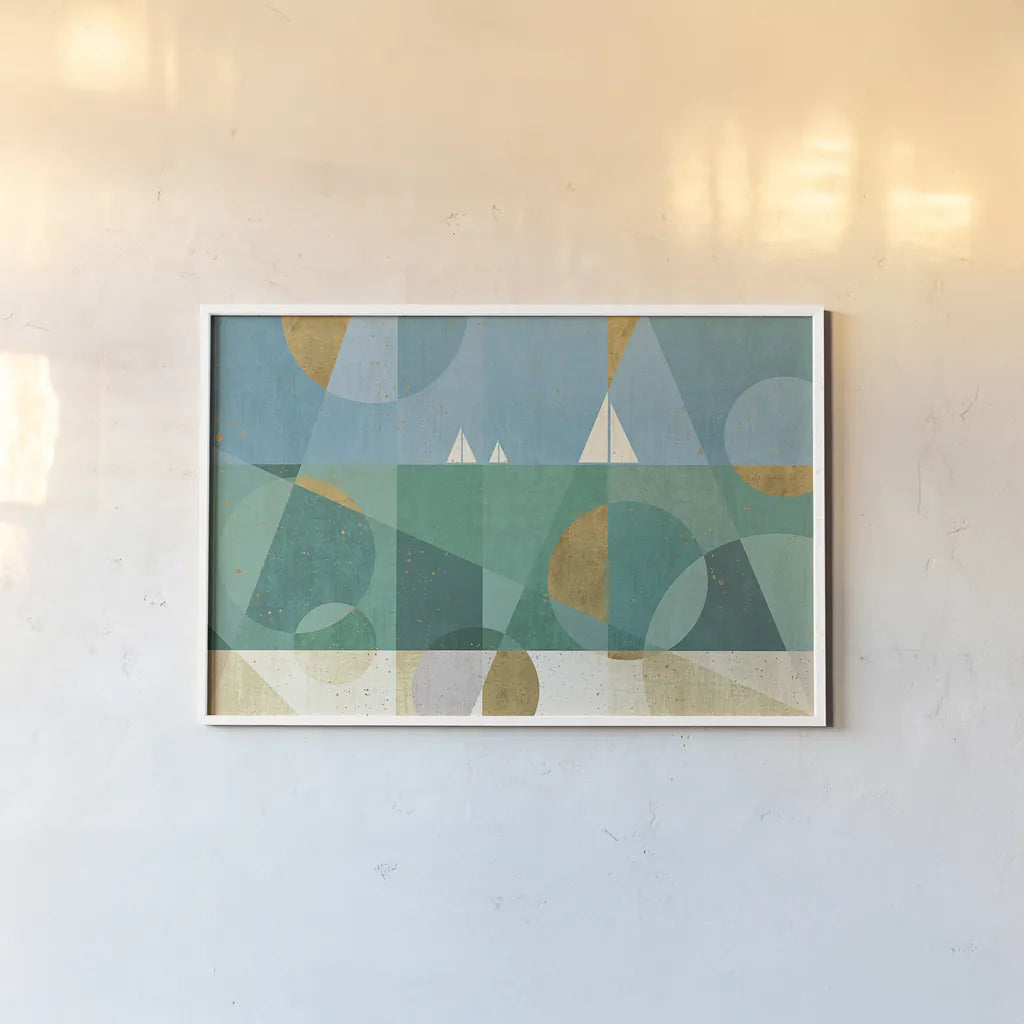 Seascape I by Veronique Charron. shown as a paper print in a white frame. Available as a archival giclee rolled canvas, fine art paper, or poster print. SKU 28735i.