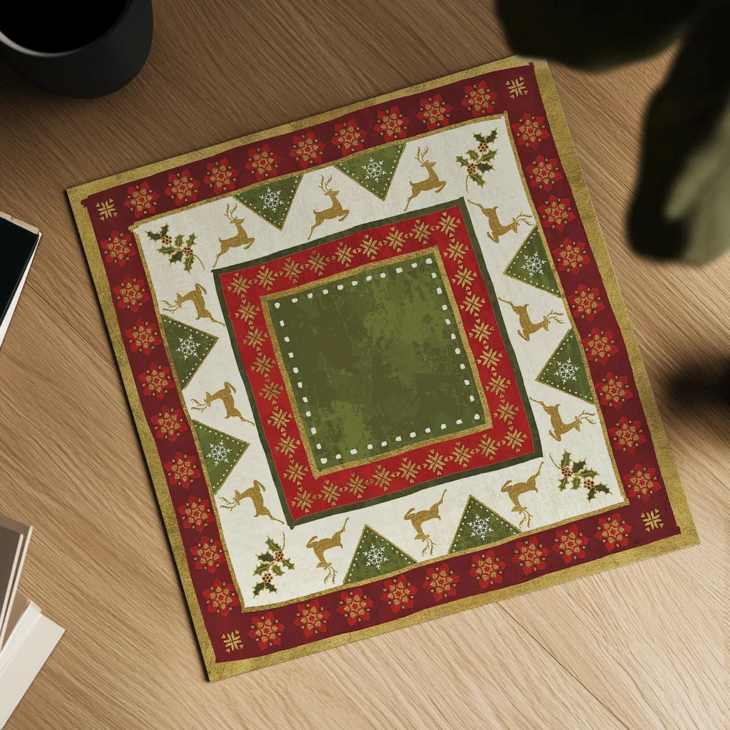 Simply Christmas Tiles III no Snowflake by Veronique Charron. Shown as a detailed flat fine art print, highlighting archival giclee quality. Available as an archival giclee rolled canvas, fine art paper, or poster print. SKU 29217a.