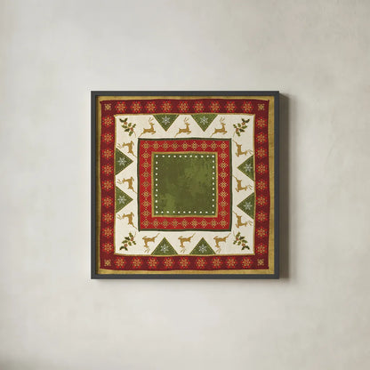 Simply Christmas Tiles III no Snowflake by Veronique Charron. Shown in a sleek black glass frame for a contemporary gallery look. Available as an archival giclee rolled canvas, fine art paper, or poster print. SKU 29217a.