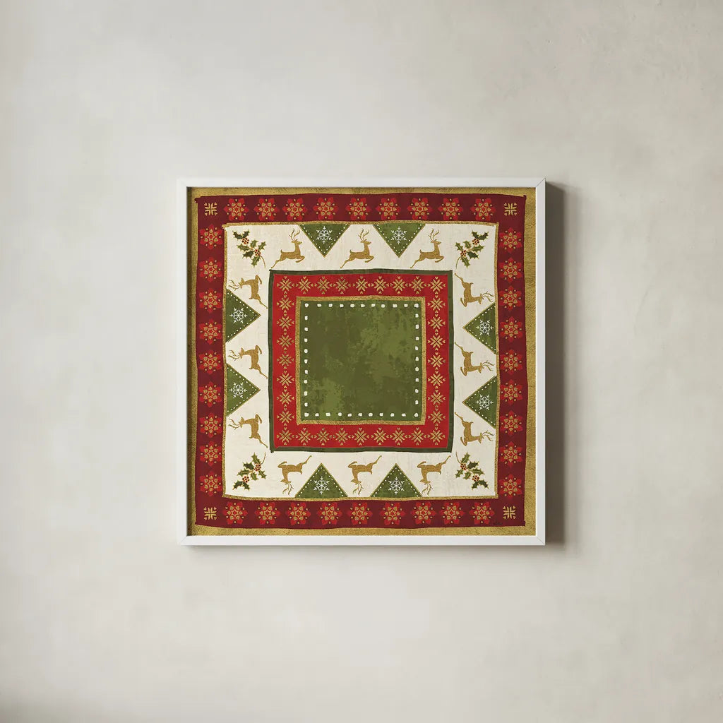 Simply Christmas Tiles III no Snowflake by Veronique Charron. Shown in a crisp white glass frame for a clean and minimalist style. Available as an archival giclee rolled canvas, fine art paper, or poster print. SKU 29217a.