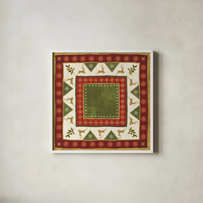 Simply Christmas Tiles III no Snowflake by Veronique Charron. Shown in a crisp white glass frame for a clean and minimalist style. Available as an archival giclee rolled canvas, fine art paper, or poster print. SKU 29217a.