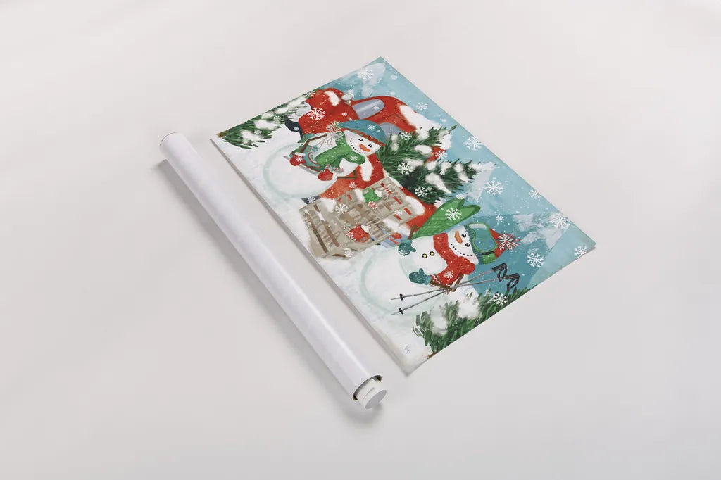 Snowy Fun I by Veronique Charron. shown as a rolled paper print. Available as archival giclee rolled canvas, fine art paper, or poster print. SKU 58168i.