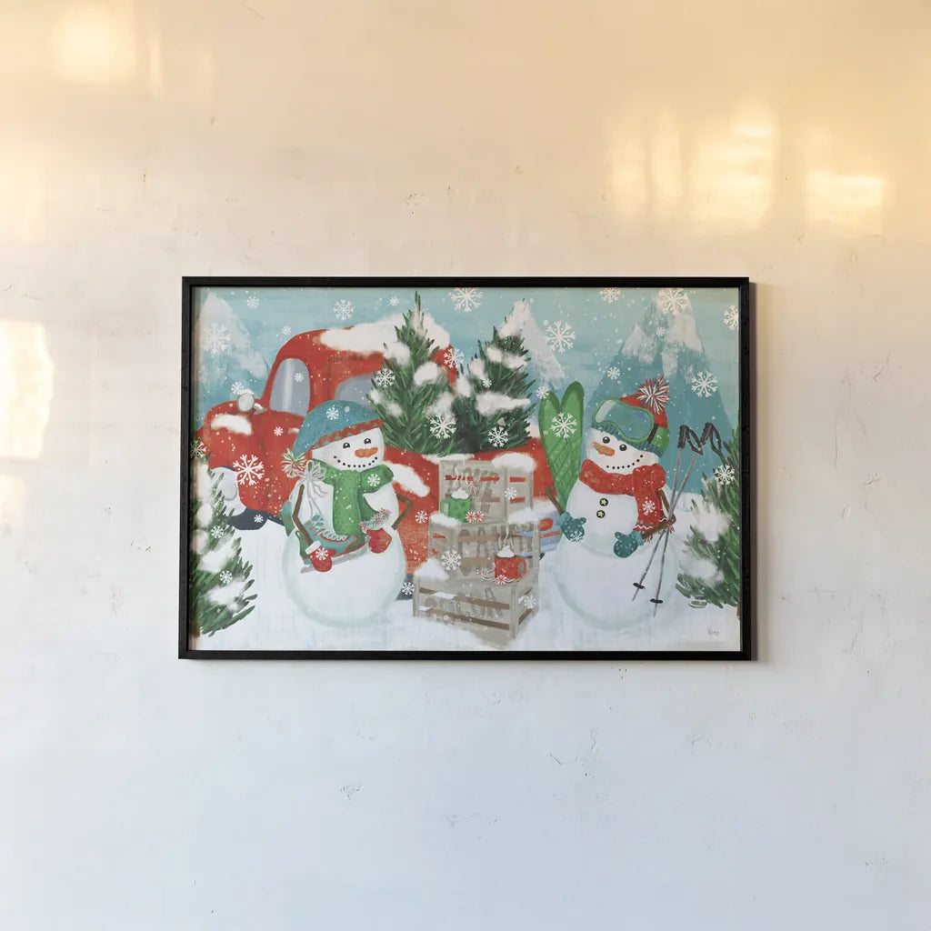 Snowy Fun I by Veronique Charron. shown as a paper print in a black flame. Available as a archival giclee rolled canvas, fine art paper, or poster print. SKU 58168i.