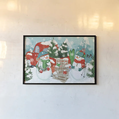 Snowy Fun I by Veronique Charron. shown as a paper print in a black flame. Available as a archival giclee rolled canvas, fine art paper, or poster print. SKU 58168i.