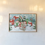 Snowy Fun I by Veronique Charron. shown as a paper print in a natural frame. Available as a archival giclee rolled canvas, fine art paper, or poster print. SKU 58168i.