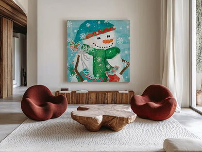 Snowy Fun IV by Veronique Charron. Shown as extra-large giant wall art in a modern living room. Available as an archival giclee rolled canvas, fine art paper, or poster print. SKU 58171a.