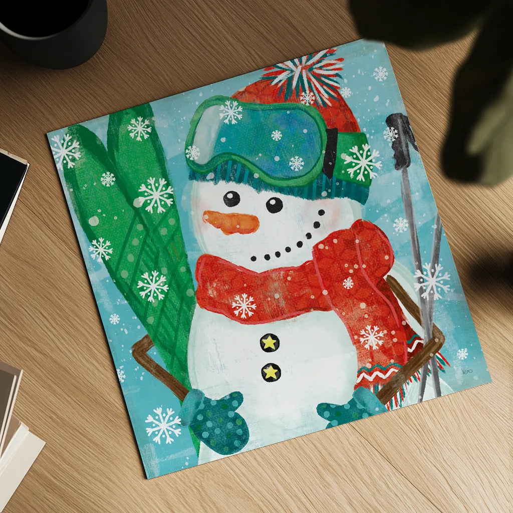 Snowy Fun V by Veronique Charron. Shown as a detailed flat fine art print, highlighting archival giclee quality. Available as an archival giclee rolled canvas, fine art paper, or poster print. SKU 58172a.