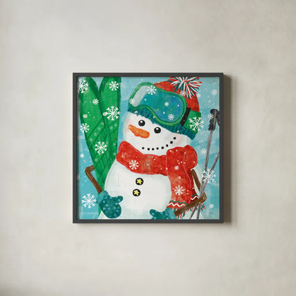 Snowy Fun V by Veronique Charron. Shown in a sleek black glass frame for a contemporary gallery look. Available as an archival giclee rolled canvas, fine art paper, or poster print. SKU 58172a.