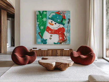 Snowy Fun V by Veronique Charron. Shown as extra-large giant wall art in a modern living room. Available as an archival giclee rolled canvas, fine art paper, or poster print. SKU 58172a.