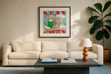 Snowy Fun VI by Veronique Charron. Displayed in a glass frame with matte in a clean modern living room. Available as an archival giclee rolled canvas, fine art paper, or poster print. SKU 58173a.