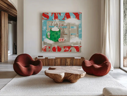 Snowy Fun VI by Veronique Charron. Shown as extra-large giant wall art in a modern living room. Available as an archival giclee rolled canvas, fine art paper, or poster print. SKU 58173a.