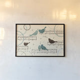 Song Birds IV by Veronique Charron. shown as a paper print in a black flame. Available as a archival giclee rolled canvas, fine art paper, or poster print. SKU 20298i.