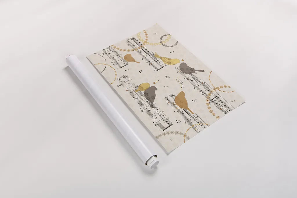 Song Birds IV Yellow by Veronique Charron. shown as a rolled paper print. Available as archival giclee rolled canvas, fine art paper, or poster print. SKU 88752i.