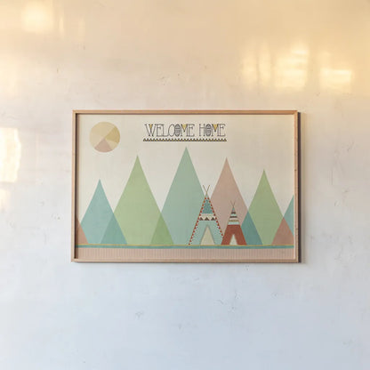 Southwest Geo I by Veronique Charron. shown as a paper print in a natural frame. Available as a archival giclee rolled canvas, fine art paper, or poster print. SKU 33004i.