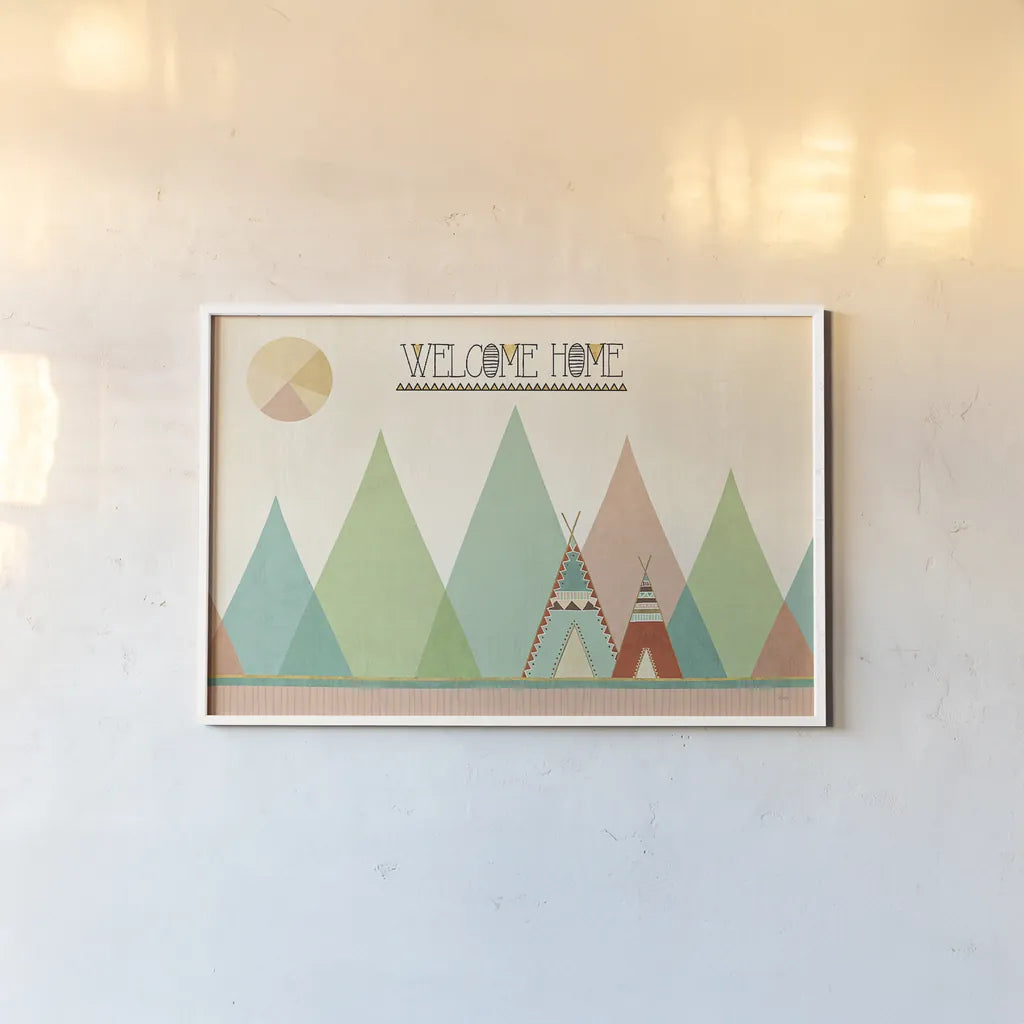 Southwest Geo I by Veronique Charron. shown as a paper print in a white frame. Available as a archival giclee rolled canvas, fine art paper, or poster print. SKU 33004i.