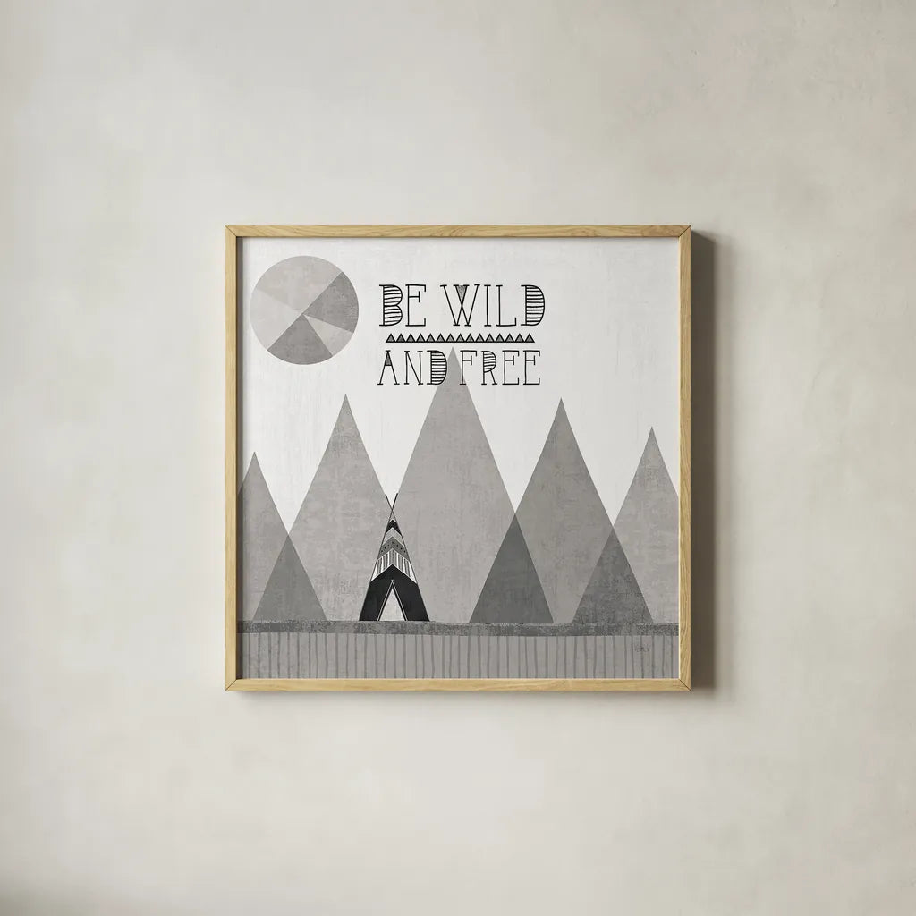 Southwest Geo II BW by Veronique Charron. Shown in a natural wood glass frame for a timeless modern aesthetic. Available as an archival giclee rolled canvas, fine art paper, or poster print. SKU 34540a.