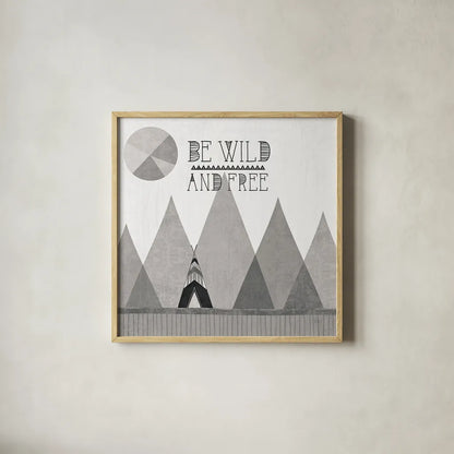 Southwest Geo II BW by Veronique Charron. Shown in a natural wood glass frame for a timeless modern aesthetic. Available as an archival giclee rolled canvas, fine art paper, or poster print. SKU 34540a.