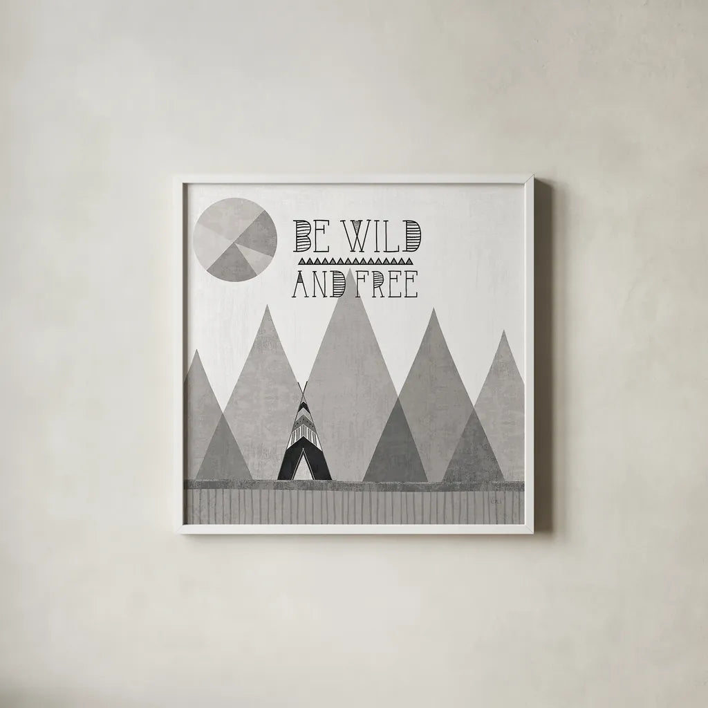 Southwest Geo II BW by Veronique Charron. Shown in a crisp white glass frame for a clean and minimalist style. Available as an archival giclee rolled canvas, fine art paper, or poster print. SKU 34540a.