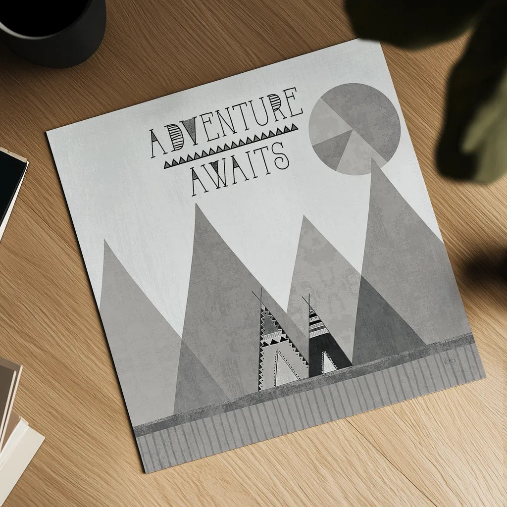 Southwest Geo III BW by Veronique Charron. Shown as a detailed flat fine art print, highlighting archival giclee quality. Available as an archival giclee rolled canvas, fine art paper, or poster print. SKU 34541a.