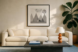Southwest Geo III BW by Veronique Charron. Displayed in a glass frame with matte in a clean modern living room. Available as an archival giclee rolled canvas, fine art paper, or poster print. SKU 34541a.