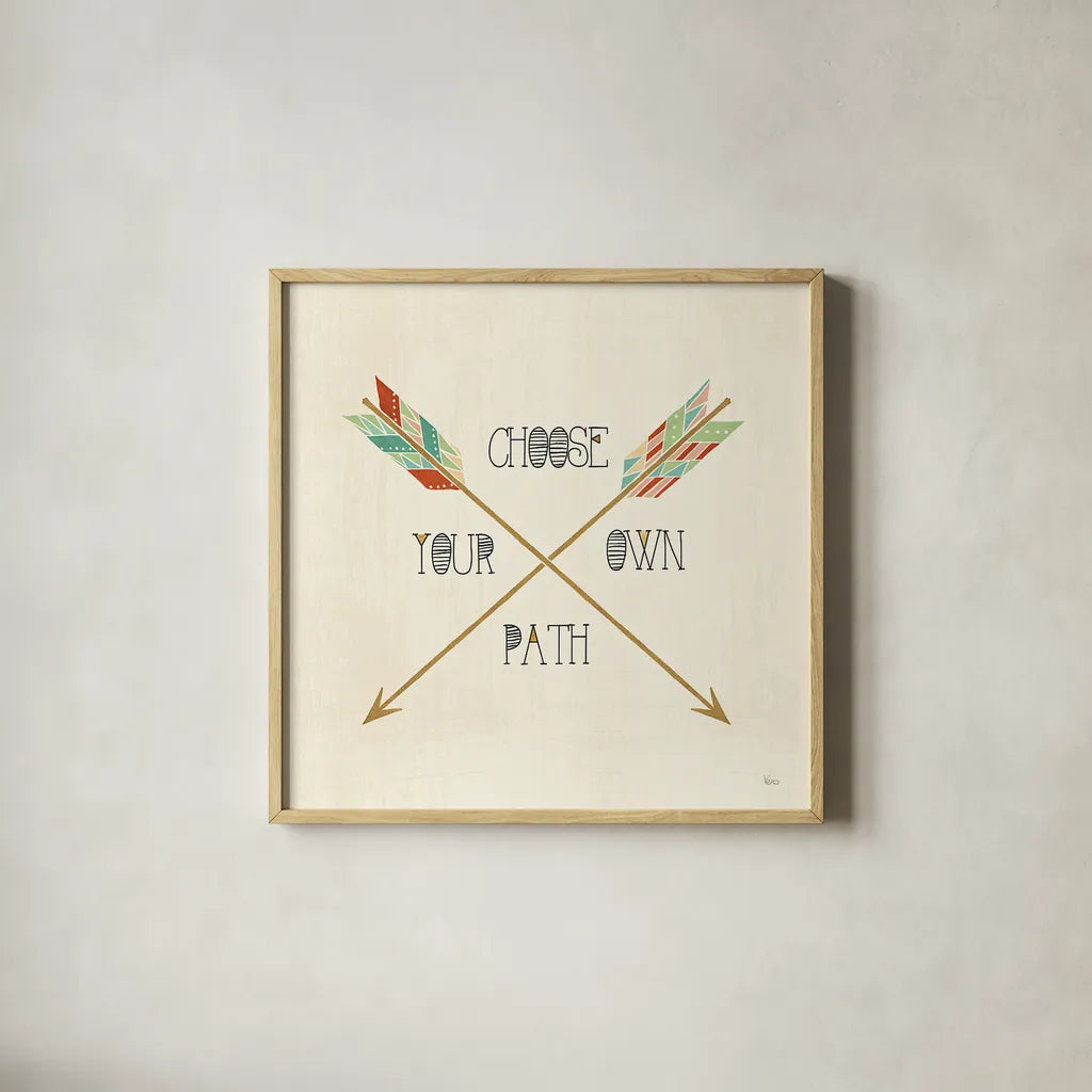 Southwest Geo IV by Veronique Charron. Shown in a natural wood glass frame for a timeless modern aesthetic. Available as an archival giclee rolled canvas, fine art paper, or poster print. SKU 33007a.