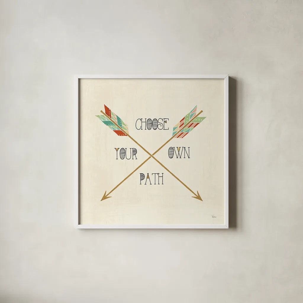 Southwest Geo IV by Veronique Charron. Shown in a crisp white glass frame for a clean and minimalist style. Available as an archival giclee rolled canvas, fine art paper, or poster print. SKU 33007a.