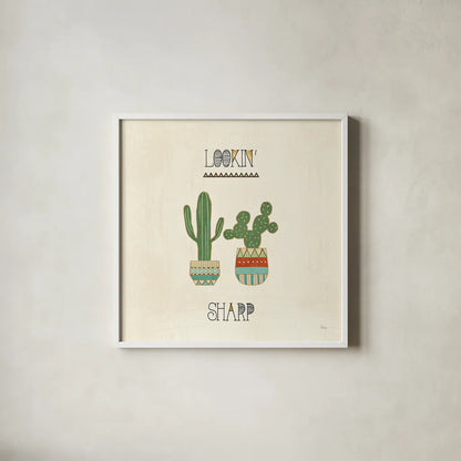 Southwest Geo IX by Veronique Charron. Shown in a crisp white glass frame for a clean and minimalist style. Available as an archival giclee rolled canvas, fine art paper, or poster print. SKU 33012a.