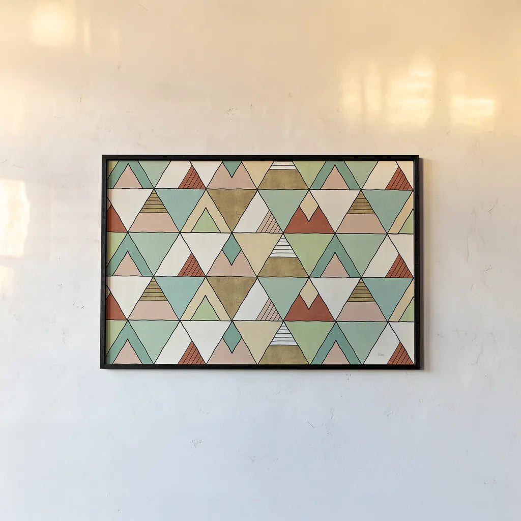 Southwest Geo X by Veronique Charron. shown as a paper print in a black flame. Available as a archival giclee rolled canvas, fine art paper, or poster print. SKU 33013i.