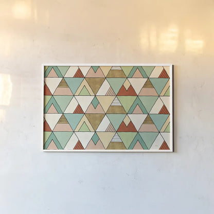 Southwest Geo X by Veronique Charron. shown as a paper print in a white frame. Available as a archival giclee rolled canvas, fine art paper, or poster print. SKU 33013i.