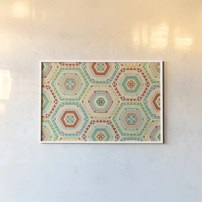 Southwest Geo XI by Veronique Charron. shown as a paper print in a white frame. Available as a archival giclee rolled canvas, fine art paper, or poster print. SKU 33014i.