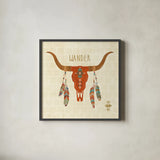 Southwest at Heart I by Veronique Charron. Shown in a sleek black glass frame for a contemporary gallery look. Available as an archival giclee rolled canvas, fine art paper, or poster print. SKU 20002a.