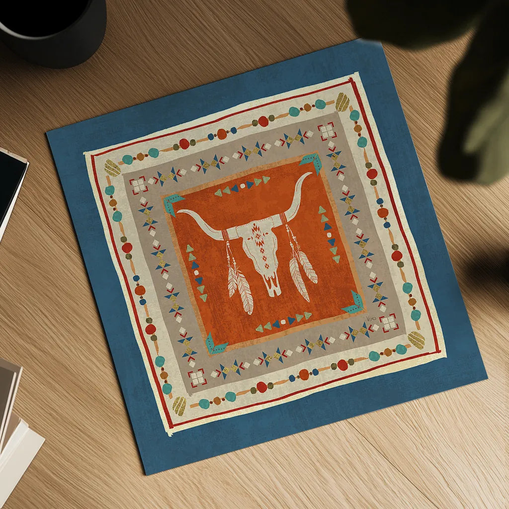 Southwest at Heart Tile I by Veronique Charron. Shown as a detailed flat fine art print, highlighting archival giclee quality. Available as an archival giclee rolled canvas, fine art paper, or poster print. SKU 20006a.