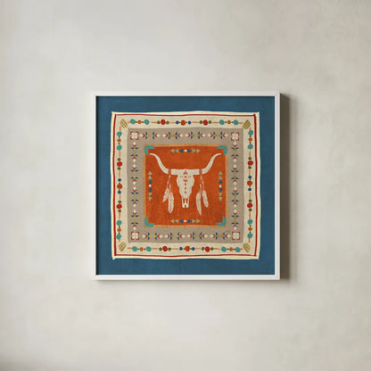 Southwest at Heart Tile I by Veronique Charron. Shown in a crisp white glass frame for a clean and minimalist style. Available as an archival giclee rolled canvas, fine art paper, or poster print. SKU 20006a.