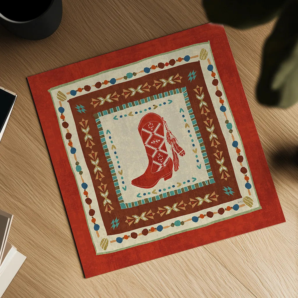 Southwest at Heart Tile II by Veronique Charron. Shown as a detailed flat fine art print, highlighting archival giclee quality. Available as an archival giclee rolled canvas, fine art paper, or poster print. SKU 20007a.