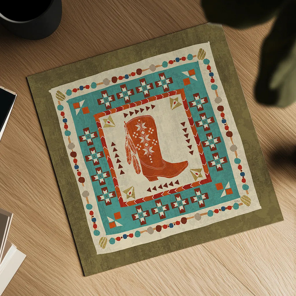 Southwest at Heart Tile III by Veronique Charron. Shown as a detailed flat fine art print, highlighting archival giclee quality. Available as an archival giclee rolled canvas, fine art paper, or poster print. SKU 20008a.