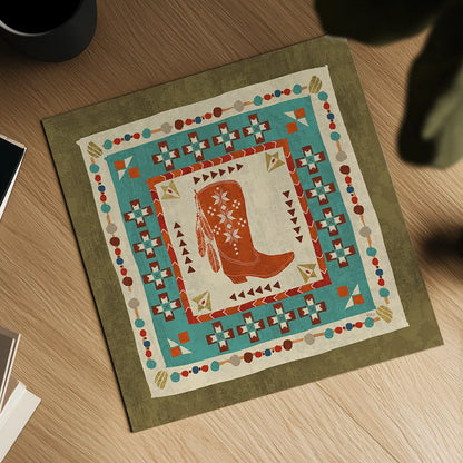 Southwest at Heart Tile III by Veronique Charron. Shown as a detailed flat fine art print, highlighting archival giclee quality. Available as an archival giclee rolled canvas, fine art paper, or poster print. SKU 20008a.