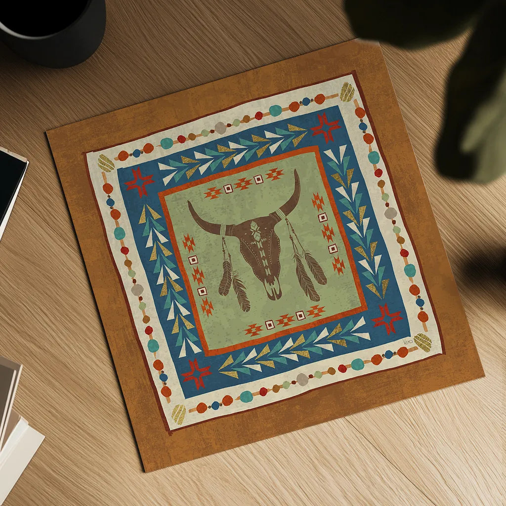 Southwest at Heart Tile IV by Veronique Charron. Shown as a detailed flat fine art print, highlighting archival giclee quality. Available as an archival giclee rolled canvas, fine art paper, or poster print. SKU 20009a.