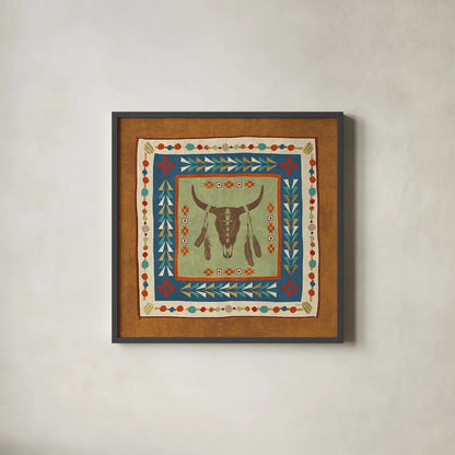 Southwest at Heart Tile IV by Veronique Charron. Shown in a sleek black glass frame for a contemporary gallery look. Available as an archival giclee rolled canvas, fine art paper, or poster print. SKU 20009a.